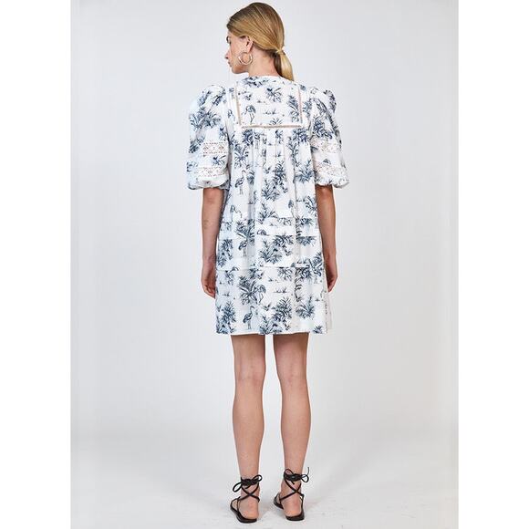 Hunter Bell Jenkins Dress Flamingo White & Navy Preppy Coastal Resort Wear Dress - Picture 3 of 15
